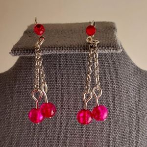 Pink bead dangle earrings